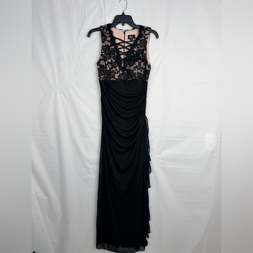 Betsy & Adam Black Lace Ruched Sleeveless Gown Evening Formal Dress Size 12‎